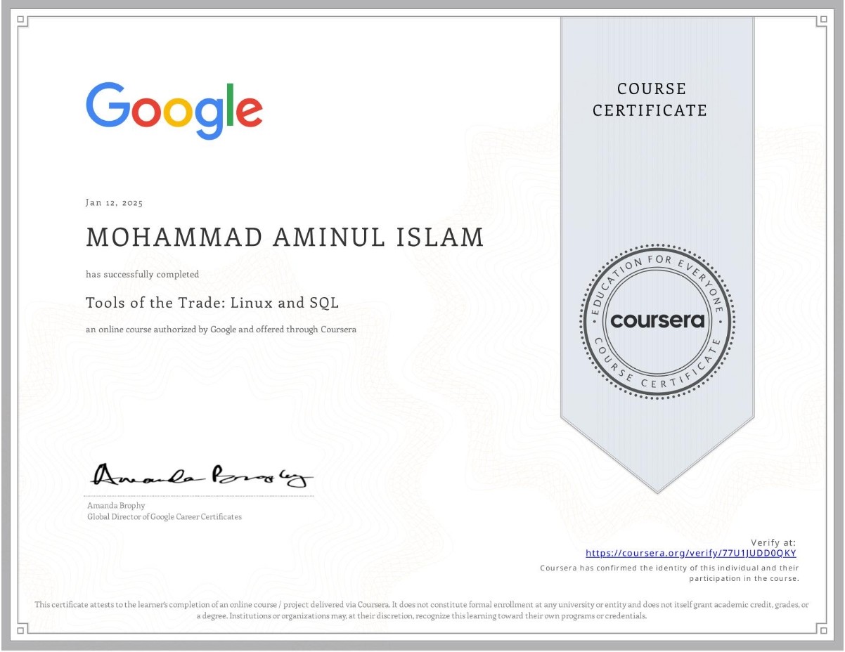Google Cybersecurity Certificate - Tools of the Trade: Linux and SQL