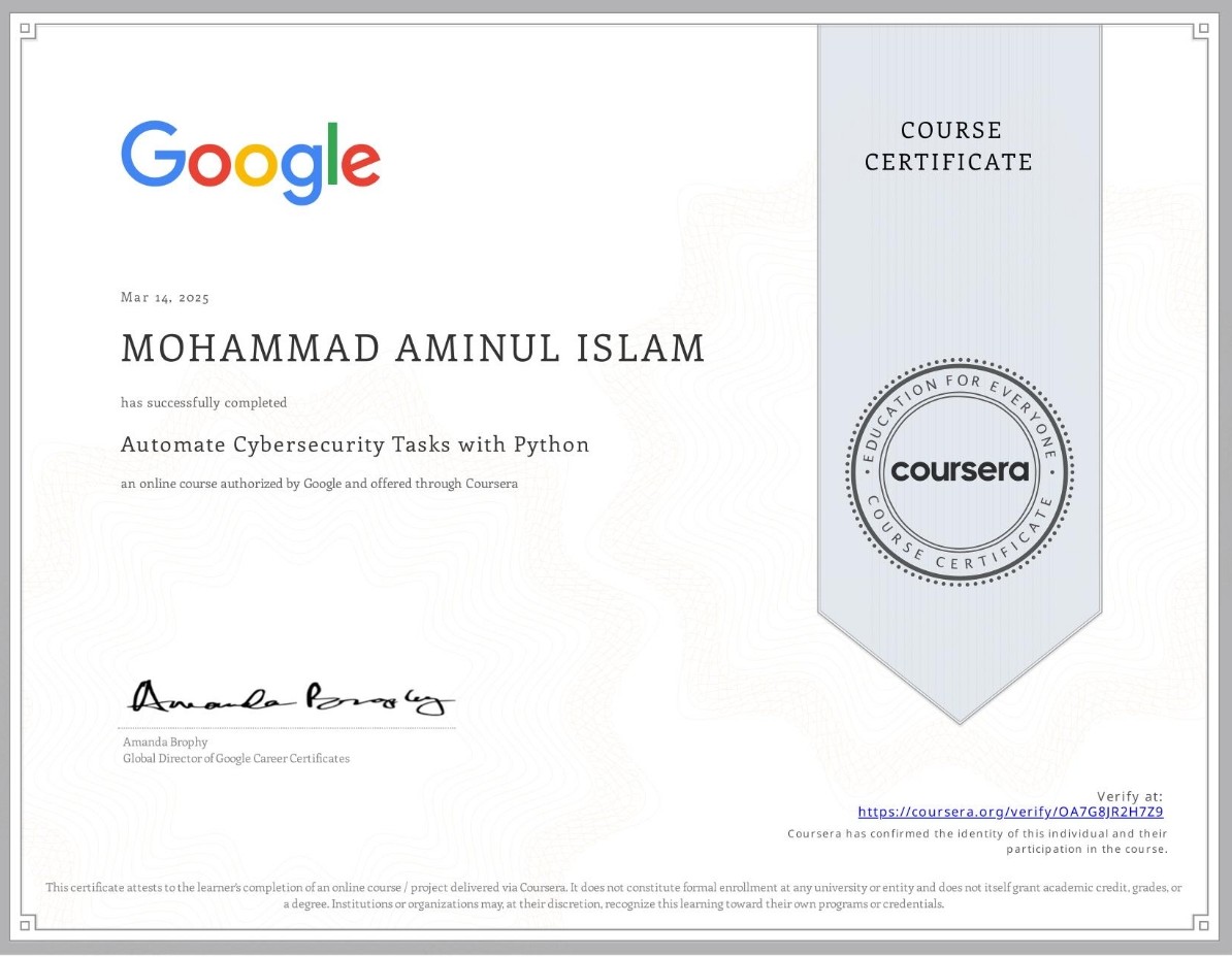 Google Cybersecurity Certificate - Automate Cybersecurity Tasks with Python