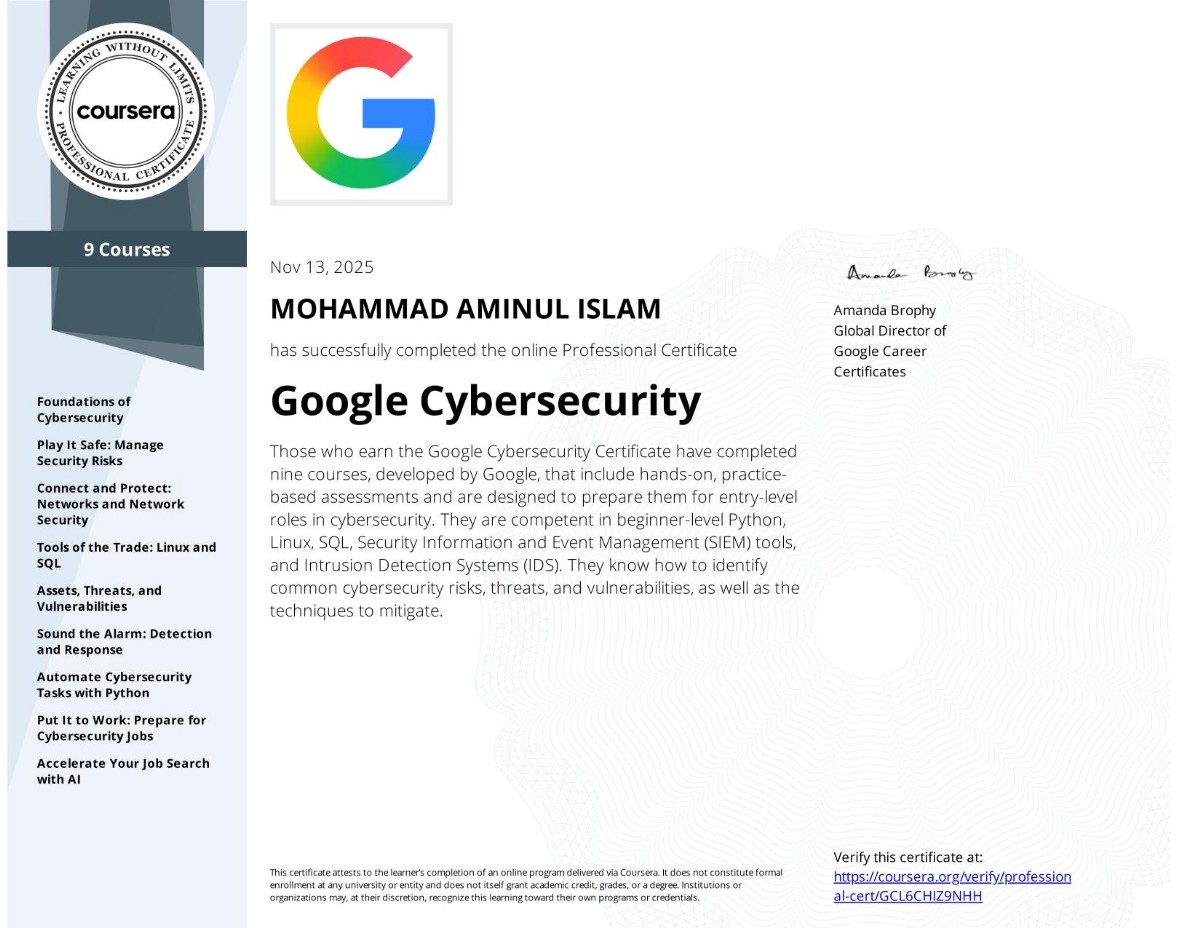 Google Cybersecurity Professional Certificate