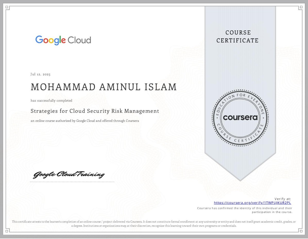 Google Cloud Cybersecurity Certificate - Strategies for Cloud Security Risk Management